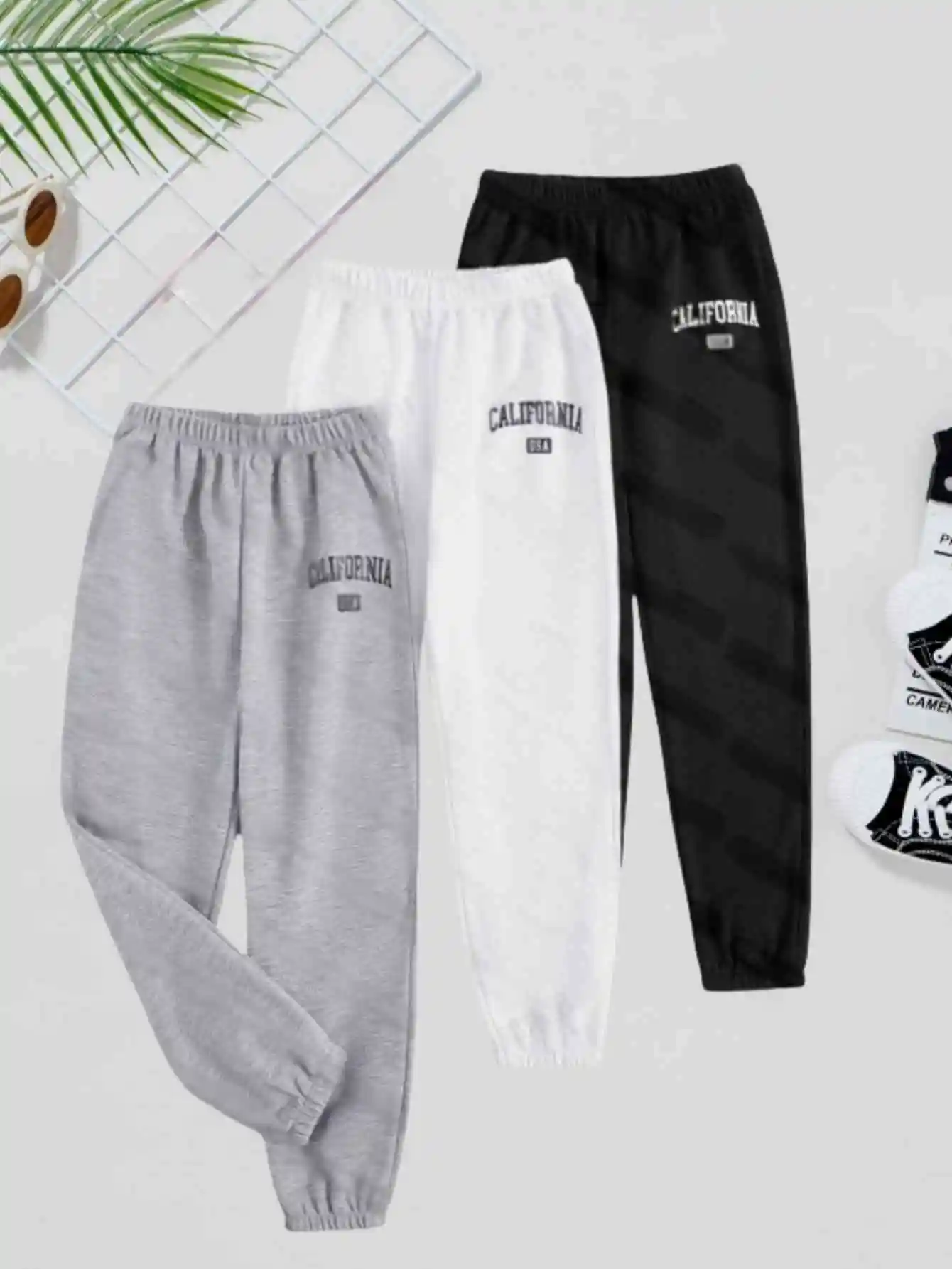 California-style classic sweatpants comfortable and casual three-pair gray/white/black