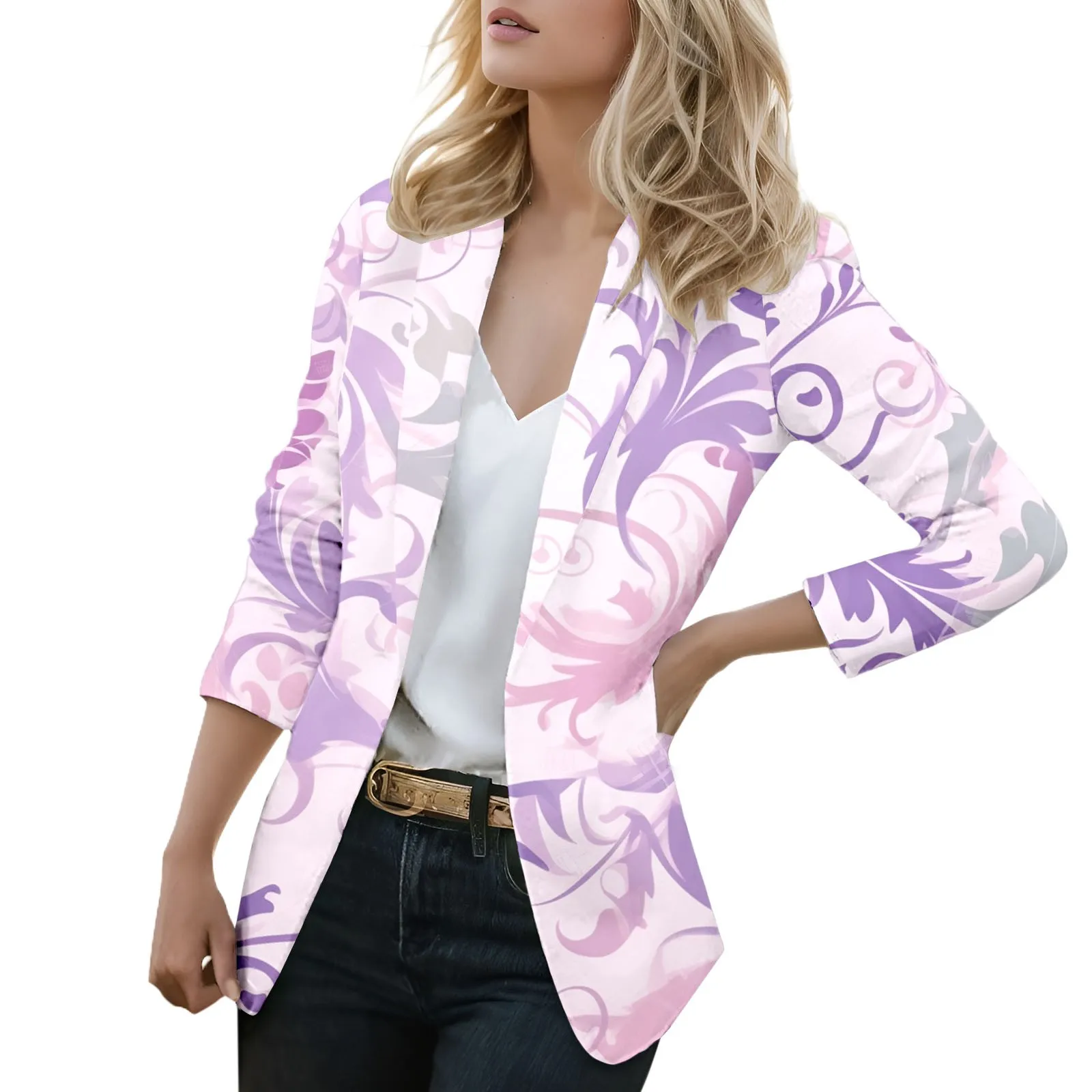

2023 New Jackets Women Long Sleeve Casual Printed Fitted Pocket Fashion Jacket Suit Trench Coats