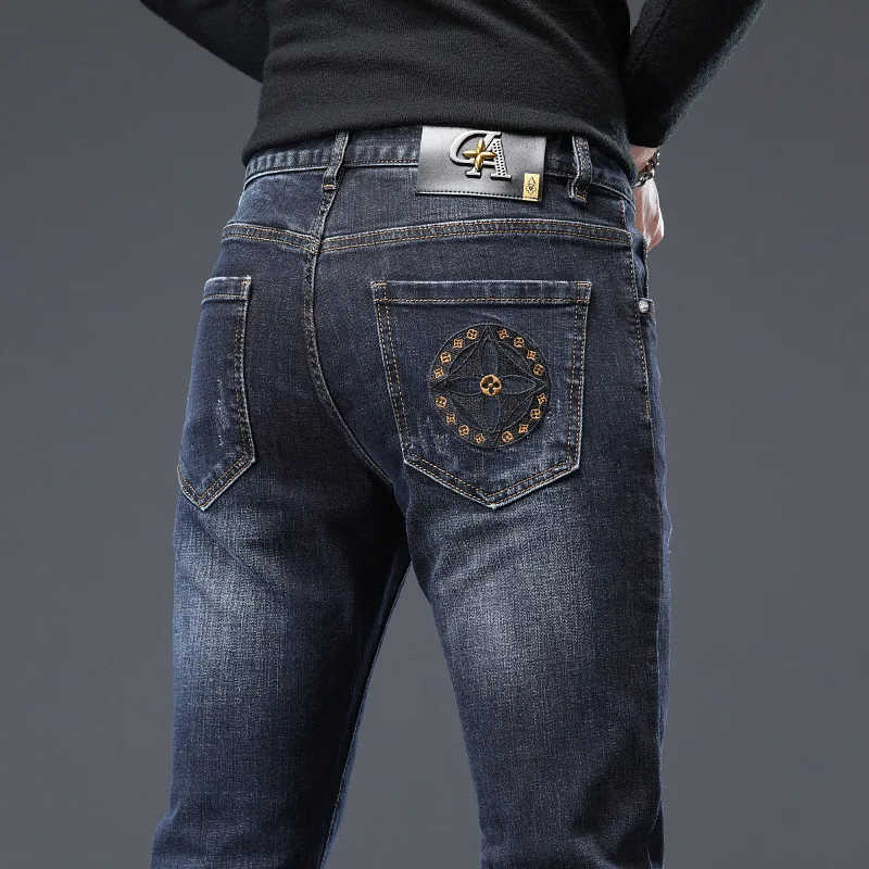 2024new men's high-end jeans men's affordable luxury fashion embroidered printed fashion brand stretch slim fit skinny pants