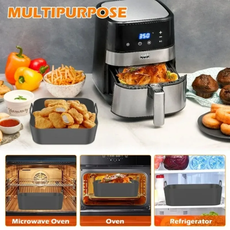 Reusable Silicone Air Fryer Basket Non-Stick Heat Resistant Air Fryer Insert for Easy Cleaning Cooking Tool Kitchen Accessories