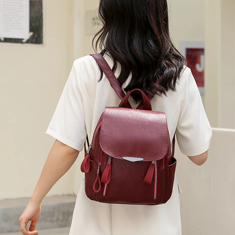 2024 Casual Backpack Women Black Waterproof Ladies School Backpack Multi-function Small Bagpack Canvas Tote Backpack Hard Handle