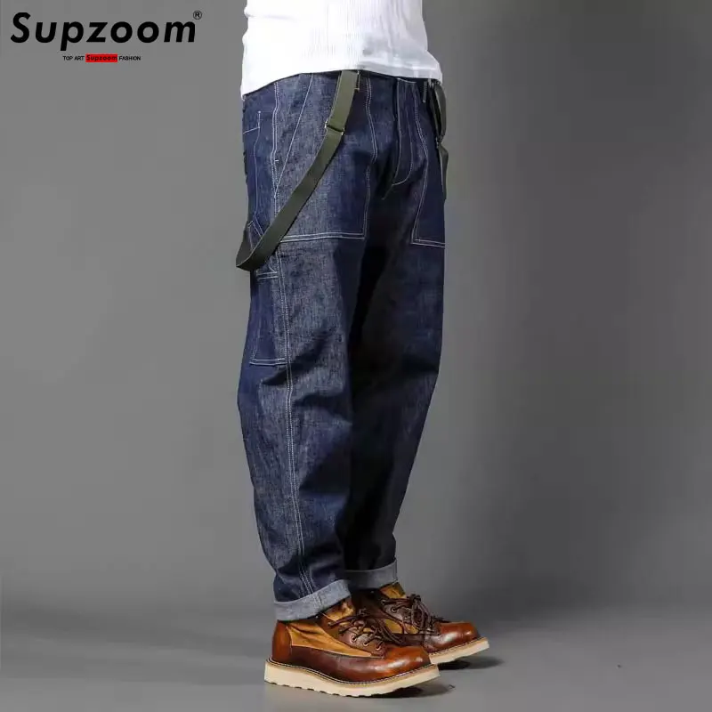 Supzoom New Arrival Top Fashion Autumn And Winter Casual Overalls Men's Fashionable Loose Fatty Multi-pocket Cargo Denim Jeans 2