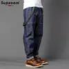Supzoom New Arrival Top Fashion Autumn And Winter Casual Overalls Men's Fashionable Loose Fatty Multi-pocket Cargo Denim Jeans 2