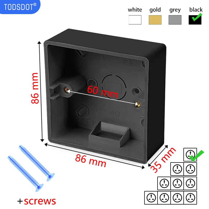 Black 35 mm Switch Box On Wall Install Socket Box Type 86 Premium Mount PVC Flame Retardant UL 94 V-0