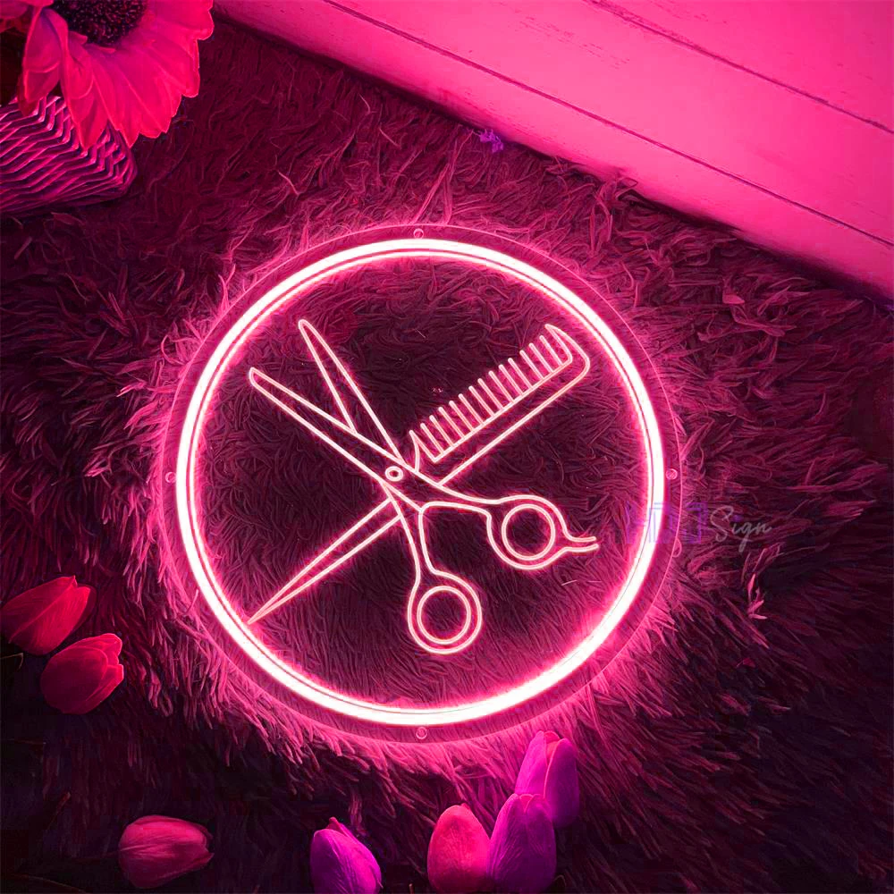 Enseigne au néon LED avec gravure 3D, salon de coiffure, enseigne lumineuse  pour barbier, enseigne de bienvenue ouverte, décoration murale pour salle  de coiffure - AliExpress
