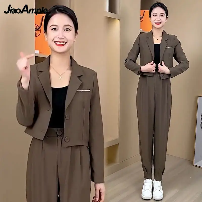 2024 Spring Fashion Blazers Jacket Pants Two-piece Women's Casual Suit Blouse Trousers Set Korean Elegant Professional Wear