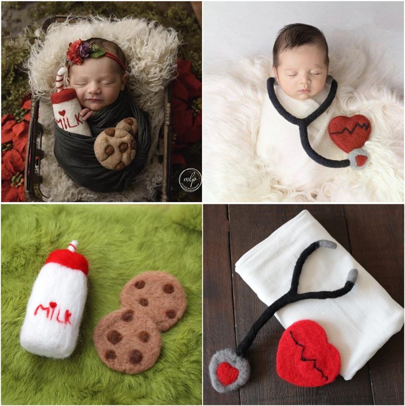 Dvotinst Newborn Photography Props for Baby Cute Handmade Wool Coffee Milk Cookies Doctor Accessories Studio Shoots Photo Props dvotinst newborn photography props for baby cute handmade wool mouse hat pillow fotografia accessories studio shoots photo props