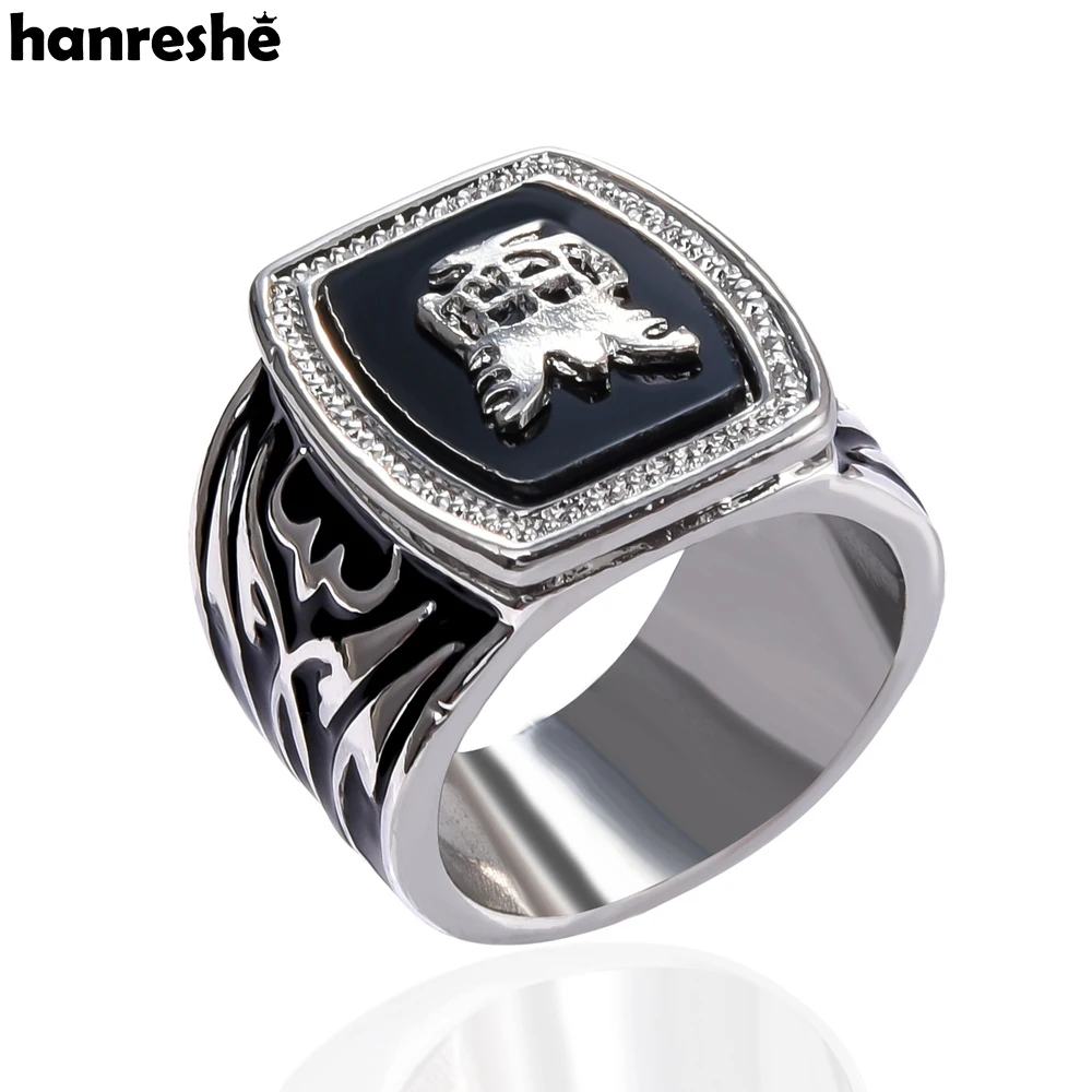 Hanreshe 뱀파이어 다이어리 반지 스테인레스 스틸 블랙 리바이벌 실버 도금 펑크 파티 코스프레, 클래식 반지 남성용 선물