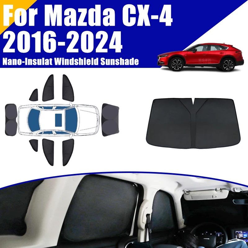 

Full Coverage Sunshade For Mazda CX-4 GK 2016-2024 2017 2018 Car Accessories Auto Windows Visor Privacy Covers Black Foldable