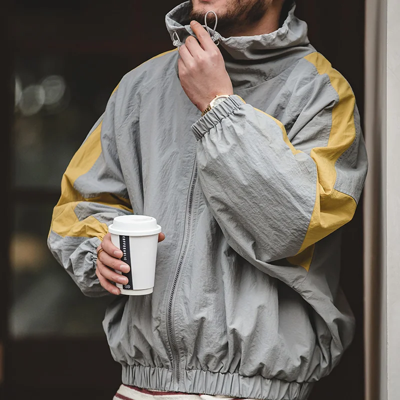 Maden Casual Detachable Double Zipper Patchwork Jackets Stand-up