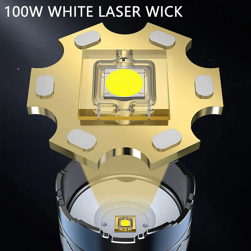 Laser Torch T6 LED Strong Powerful Flashlight Type-C Rechargeable 24000mAh/11200mAh Torch 100W Home Outdoor High Power Zoom Torc