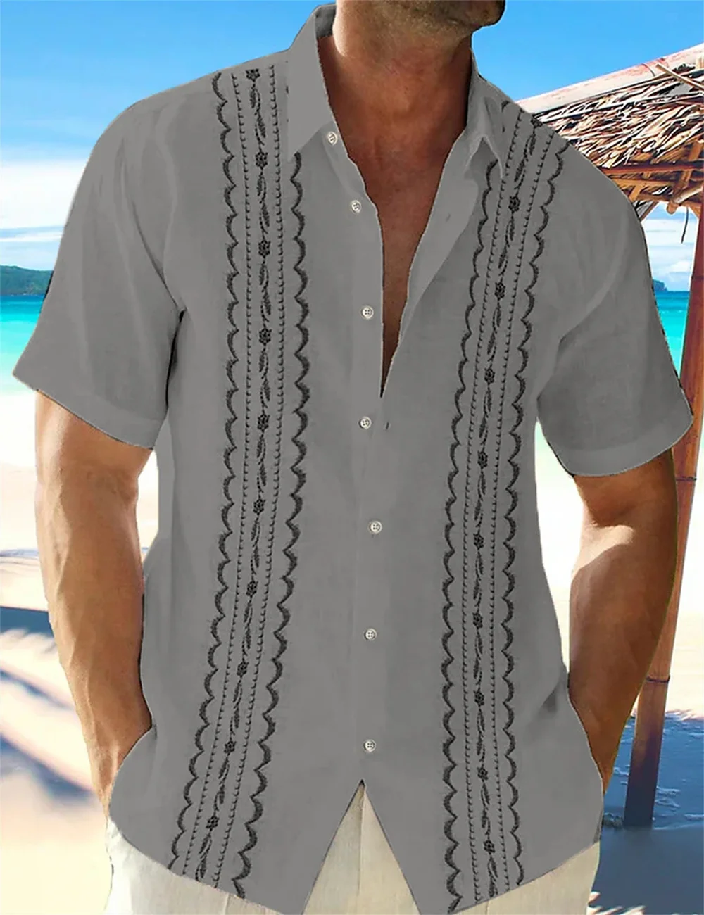 Men's shirt, new summer 3D printed lines, short sleeved lapel button up shirt, fashionable Hawaiian vacation casual clothing 6