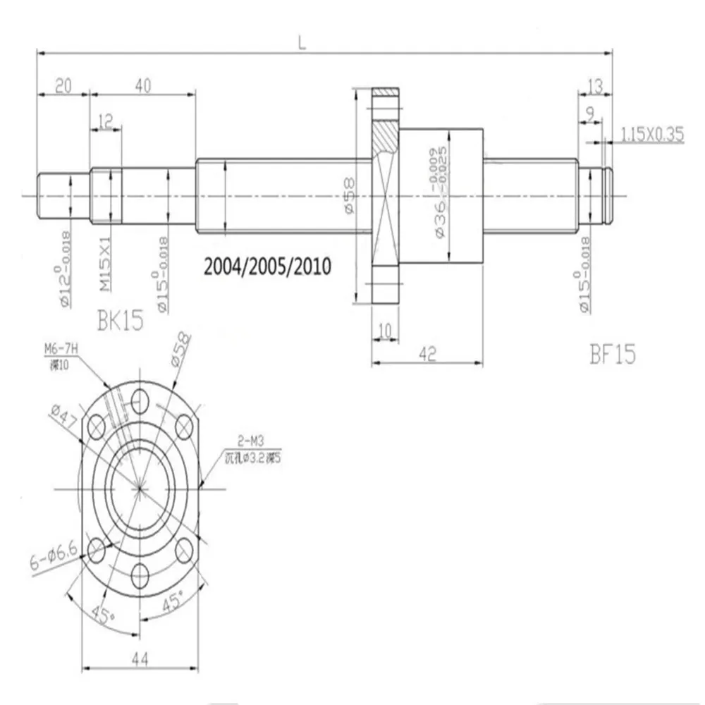 Description Picture 5 of itemRolled BallScrew SFU2005 SFU2505 Ball Screw C7 400mm~2000mm With Flange Single Ballnut BK/BF End Machined Ballscrew For CNC