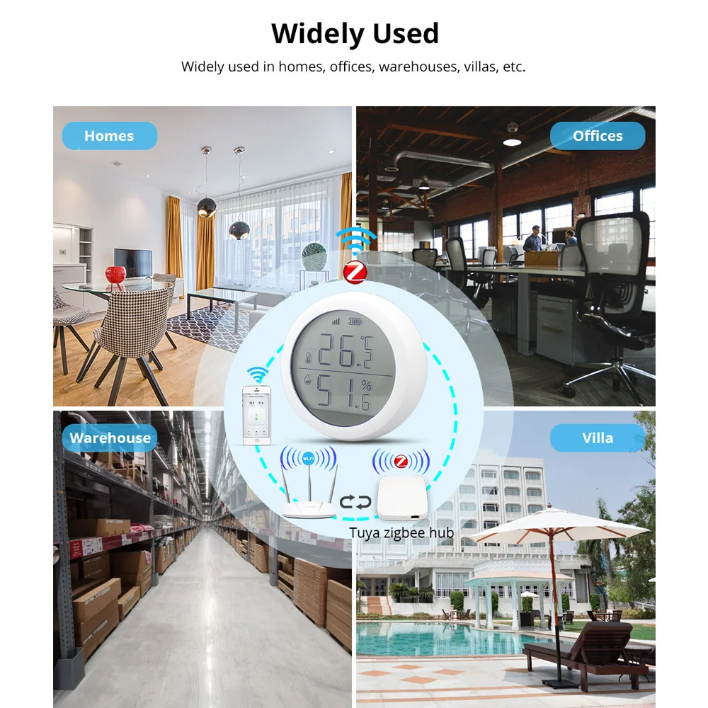 

Intelligent Zigbee Temperature Humidity Sensor LCD Display Home Hygrometer Thermometer Changes Detection Tuya APP