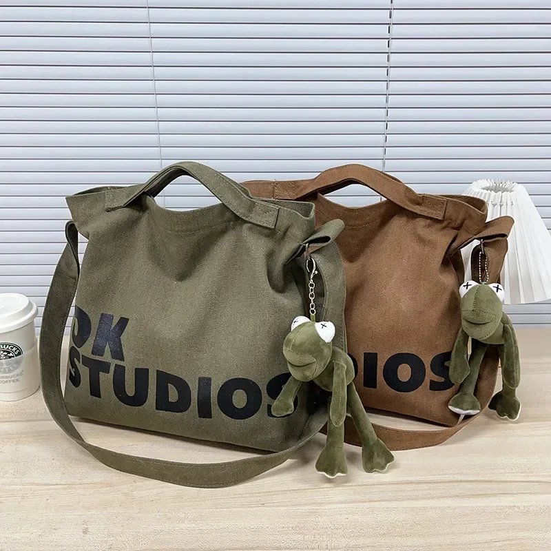 New Thickened Washed Canvas Bag, Korean Women Handbag Shoulder Bag, Large Capacity Women's Shopping Bags, Student School Bags
