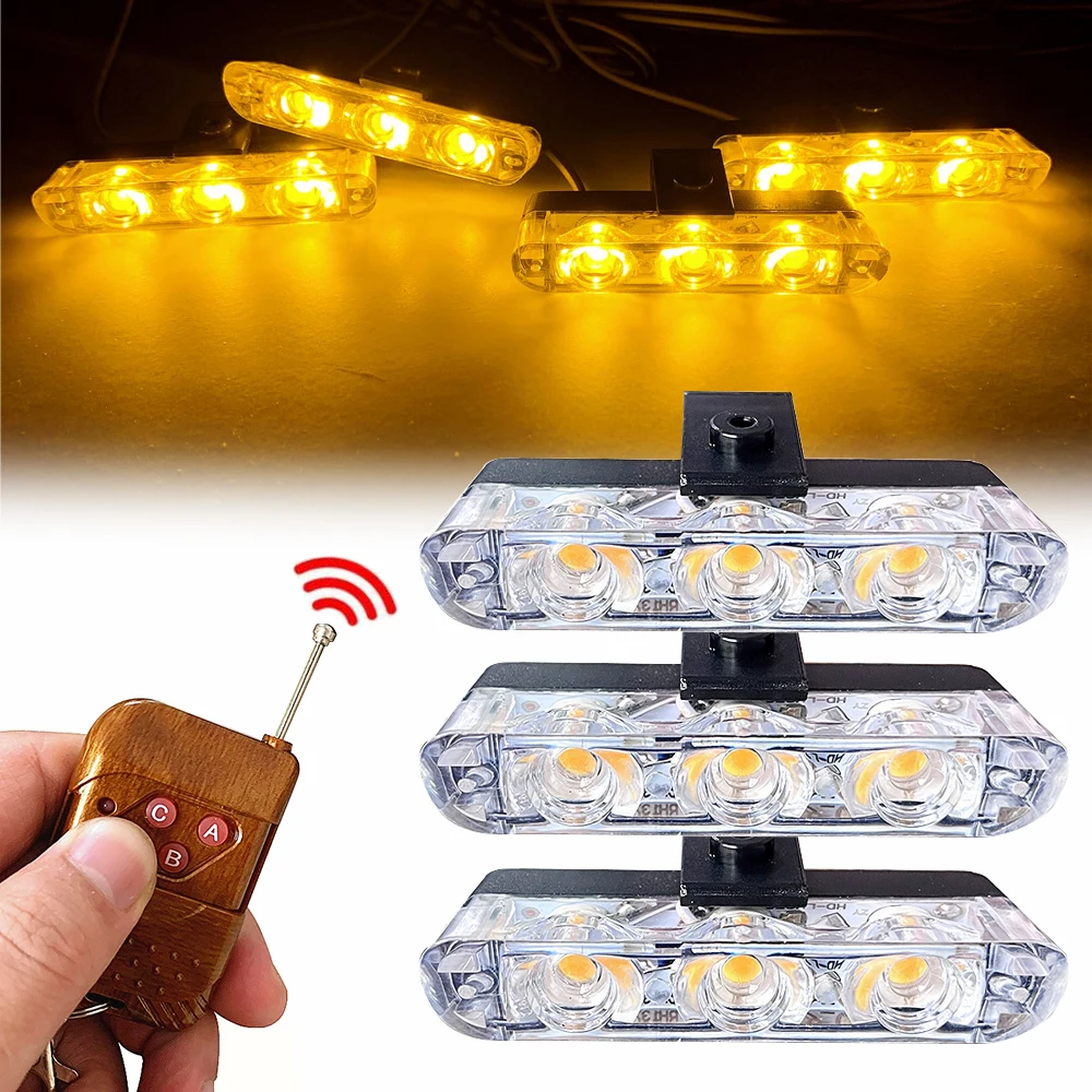 3LED Car Grille Light Wireless Remote Control Police Emergency Strobe Lights Beacon Flashing Signal Fireman Vehicle Warning Lamp