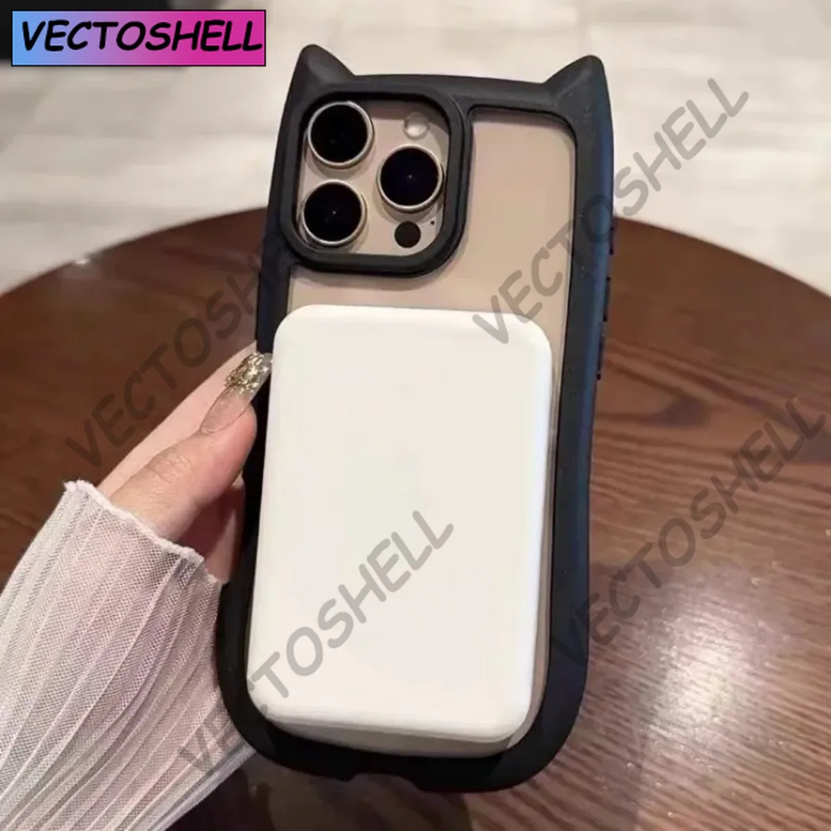 Luxury Magnetic Cat Ear Clear Case - Shockproof & Wireless Charging Cover