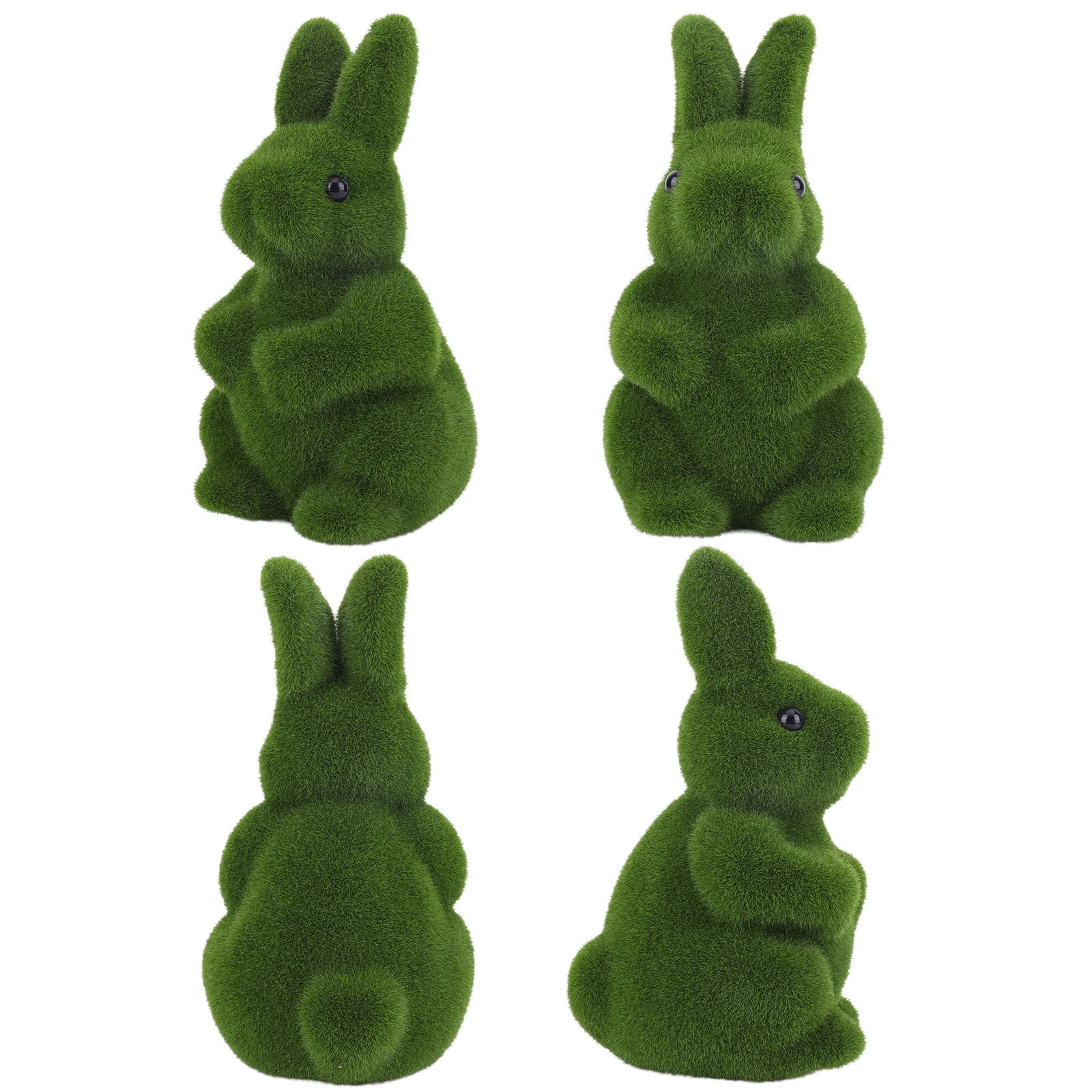 Flocked Bunny Statue Decorative Artificial Moss Rabbit Figure