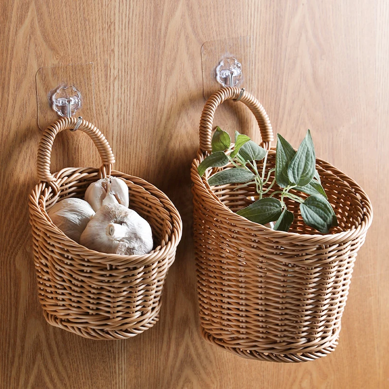 Storage basket woven hanging portable wall desktop kitchen