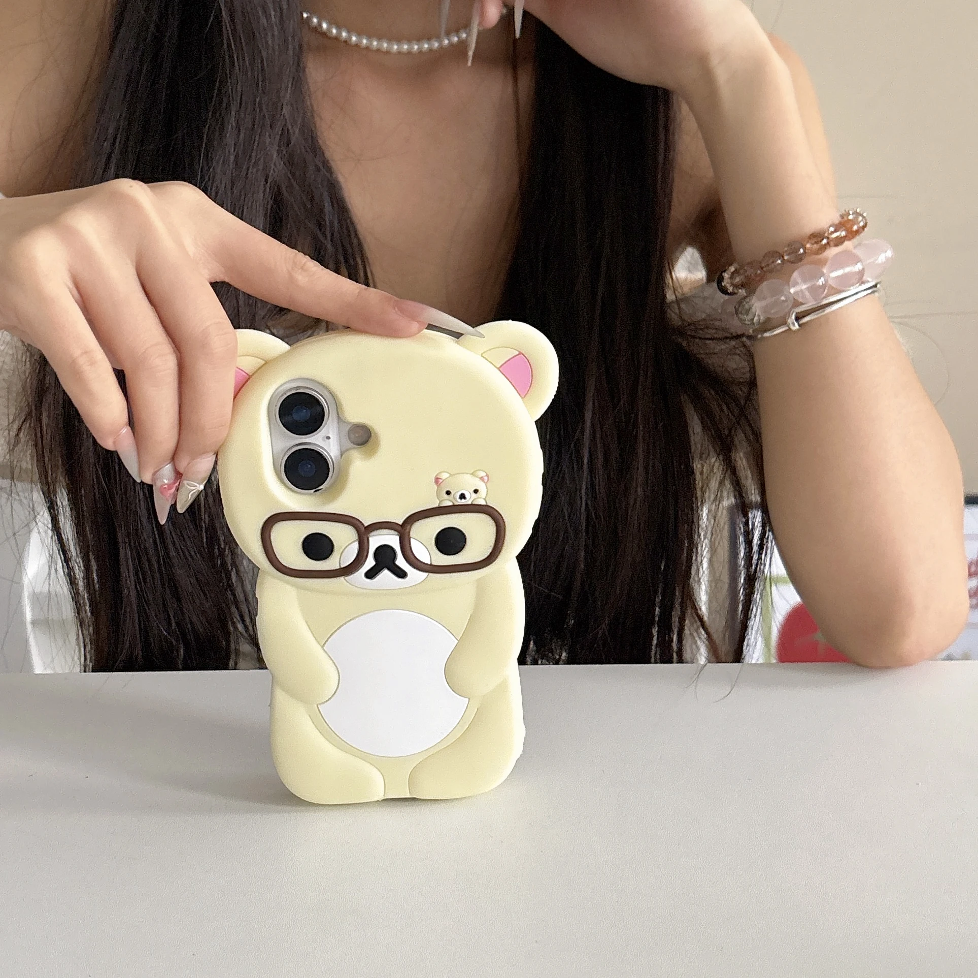 Für iPhone 16 15 14 13 12 11 Pro Max Plus Xs XR 6 7 8 Plus Sanfte Brille Rilakkuma Bär Silikon Soft Cover Case – Detail 8