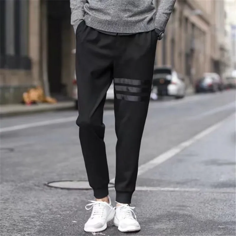 Korean Harlan Trousers Spring Autumn New Men's Solid Color Spliced Elastic Drawstring Pockets Fashion Young Style Slim Pants
