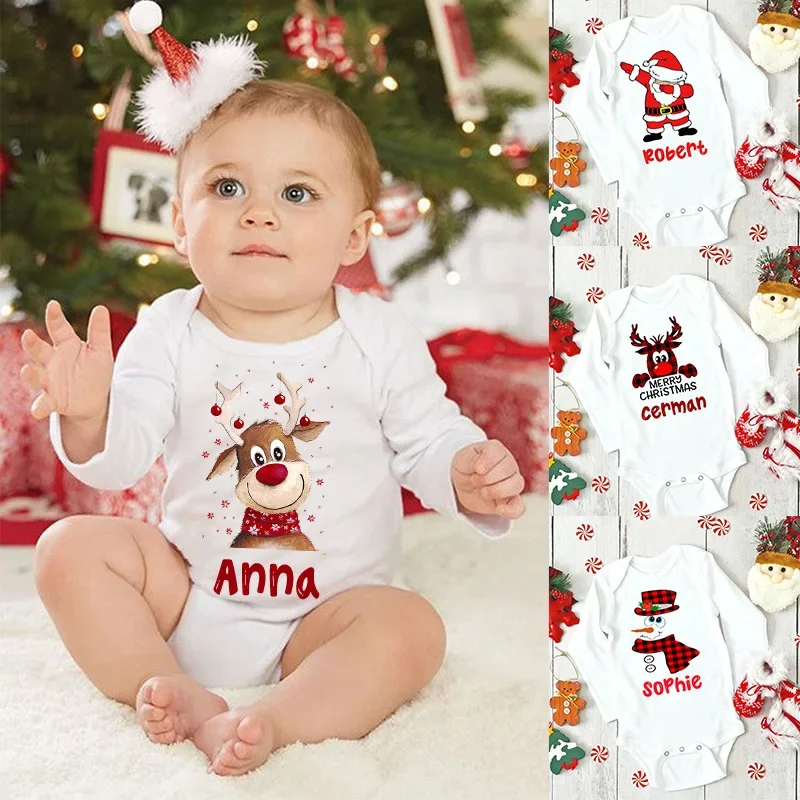 Baby Bodysuit Personalised Christmas Infant Outfit Boy Girl Holiday Party Jumpsuit Deer Santa Newborn Romper