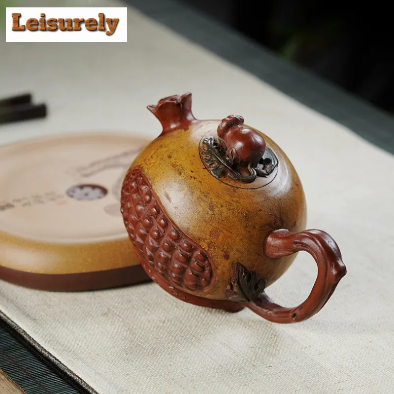 420ml Vintage Yixing Purple Clay Teapots Handmade Pomegranate Pot Raw Ore Red Mud Tea Maker Kettle Chinese Zisha Tea Set Gift