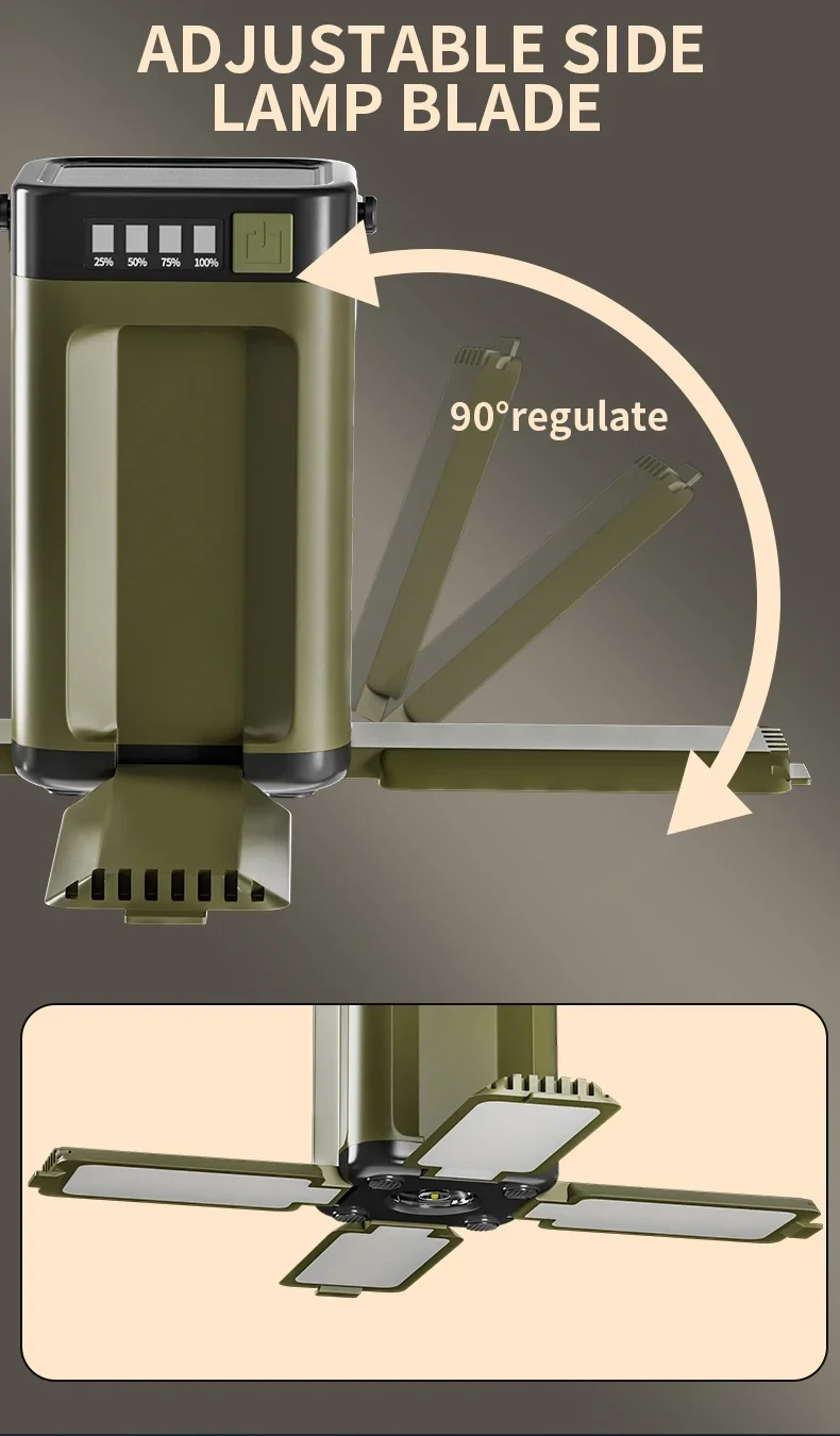 Solar-Campinglaterne 15W LED Wiederaufladbare Taschenlampe Magnetischer Flutlichtstrahler Tragbare Zeltlampe für Angeln und Outdoor-Beleuchtung – Detail 4
