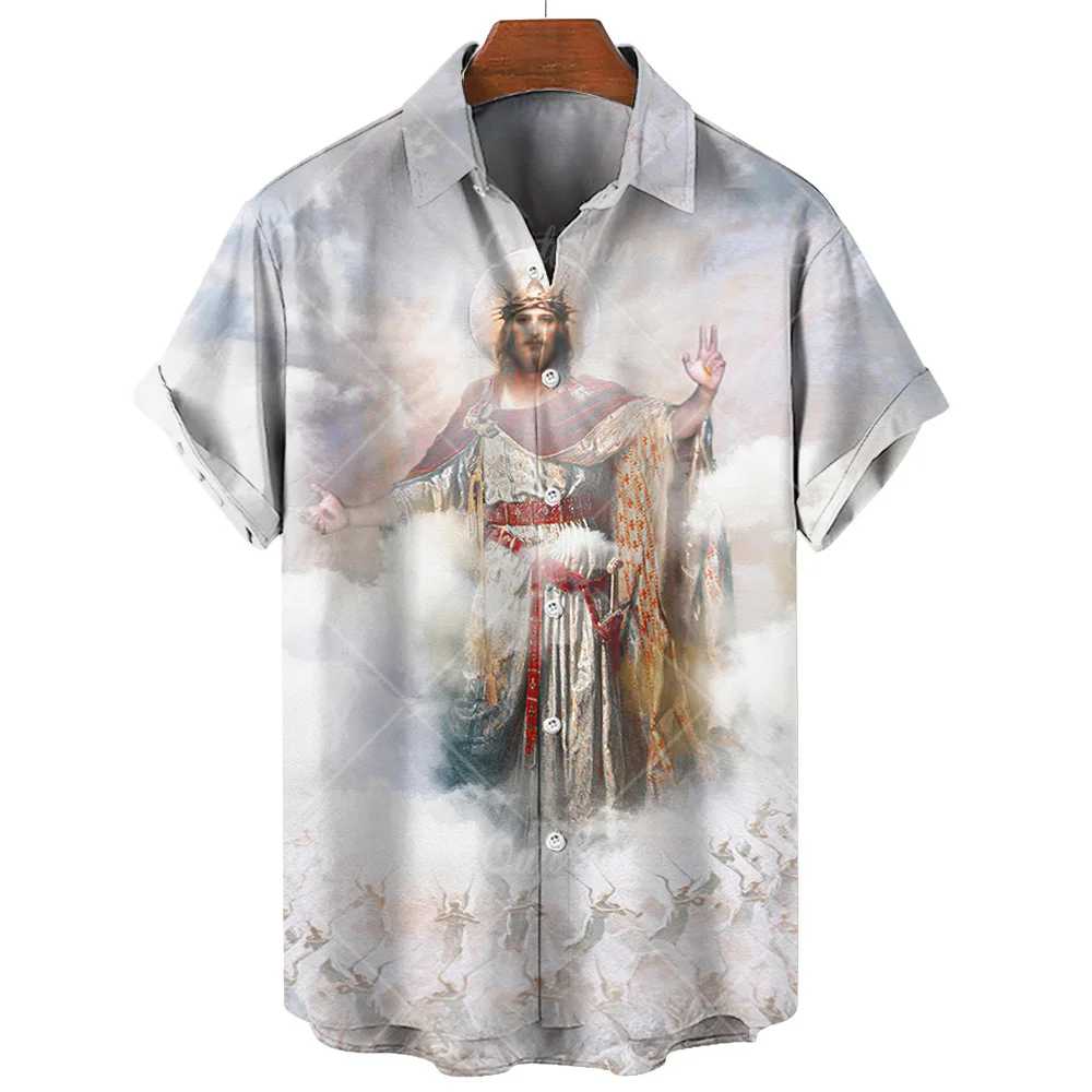 

Men's Hawaiian Casual Shirts Animal Lion T Shirt 3d Print Jesus Pattern Fashion Loose Top Tees Men's Shirt Clothing Streetwear