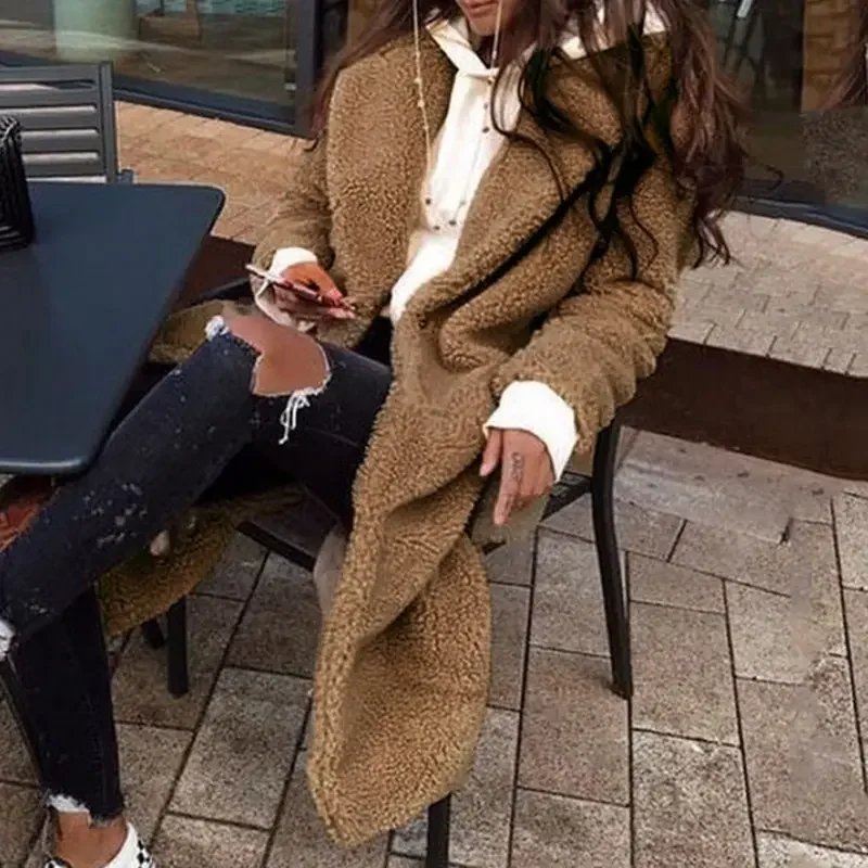 Long Winter Women's Fur Coat Women's Double-breasted Double-breasted Warm Fur Teddy Coat Women's Plush Teddy Women's Clothing