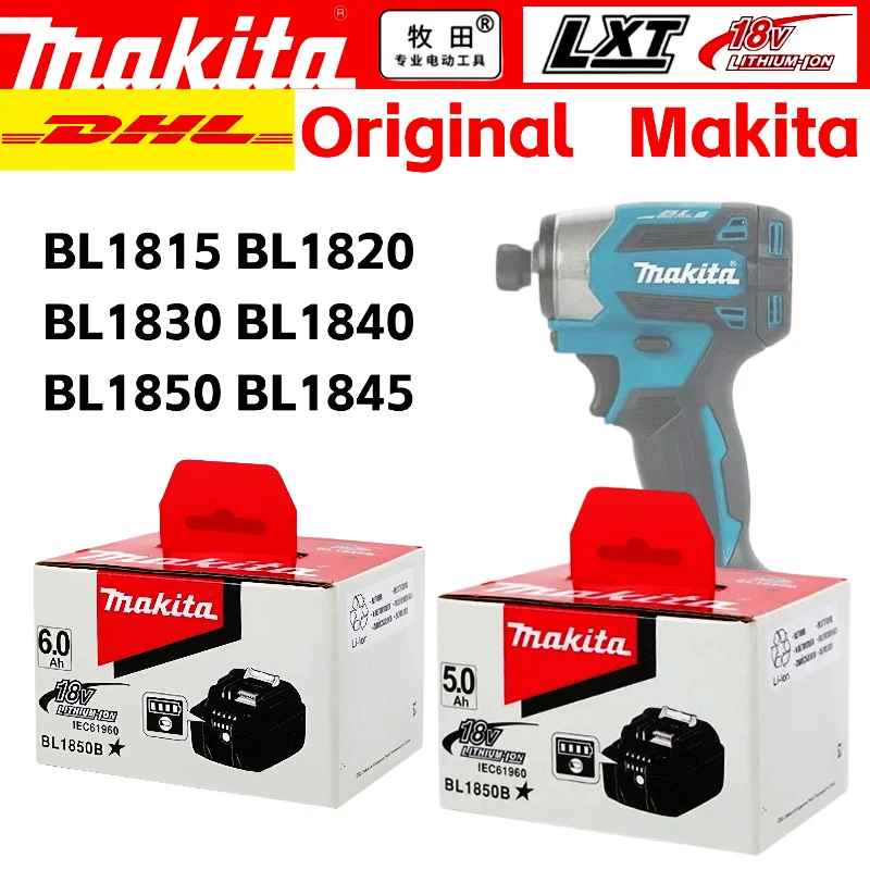 แบตเตอรี่แท้ 100% ของ Makita 18V 6.0Ah 5.0Ah แบตเตอรี่แบบชาร์จไฟได้ รุ่น BL1840 BL1830B BL1830B แบตเตอรี่เครื่องมือไฟฟ้า พร้อมที่ชาร์จ Makita18V 1