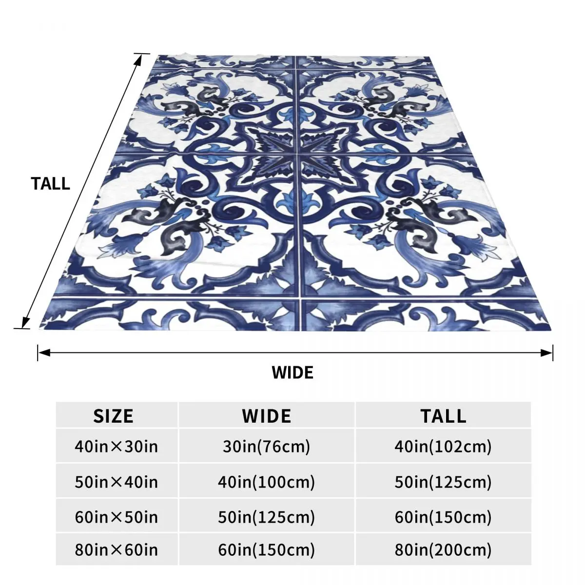 Blue Ornate Floral Mediterranean Sicilian Tile Blankets Flannel Throw Blankets Sofa Throw Blanket For Couch Bedding Throws Quilt 3