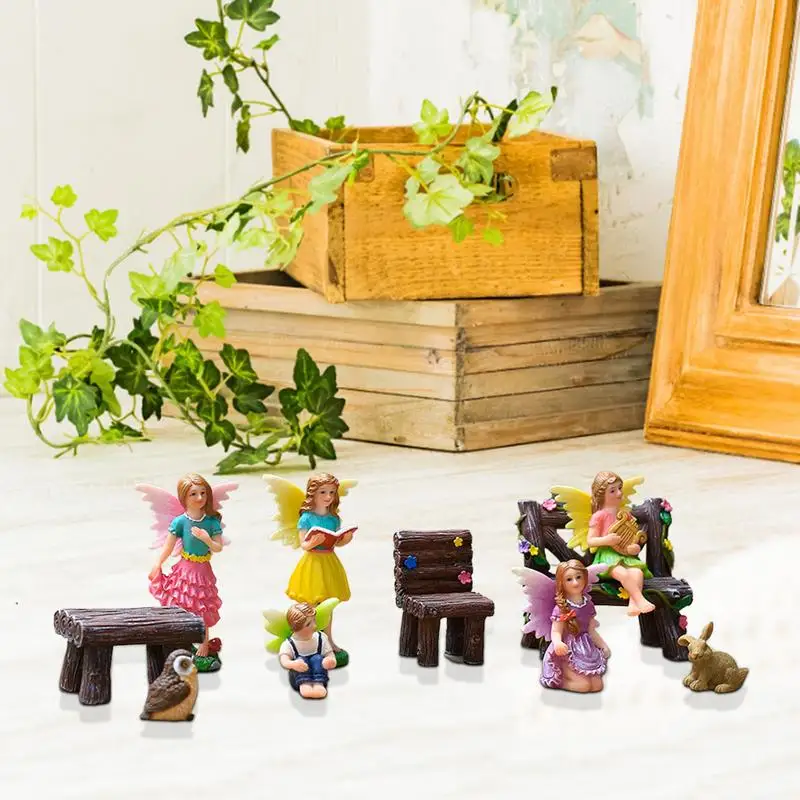

Miniature Fairies Figurines Flower Fairy Fly Wing Family Artificial Swallow Birds Ornament Home Garden Decoration Accessories