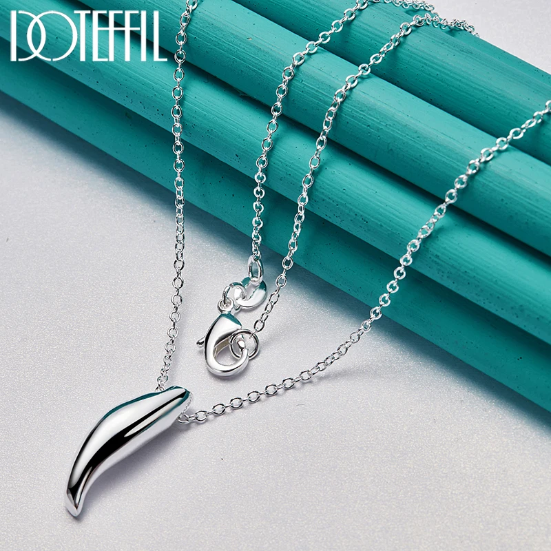 DOTEFFIL 925 Sterling Silver Smooth Long Solid Pendant Necklace 18 Inch Chain For Women Wedding Engagement Party Fashion Jewelry