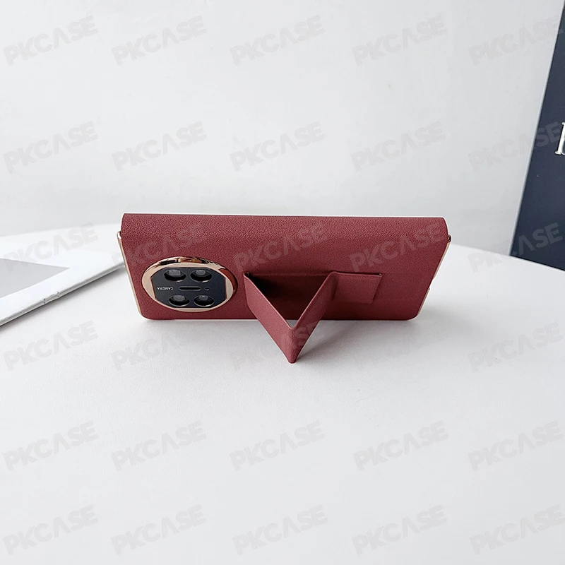 Shockproof Wristband Bracket Flip Leather Case with Smart View Window & Camera Protection