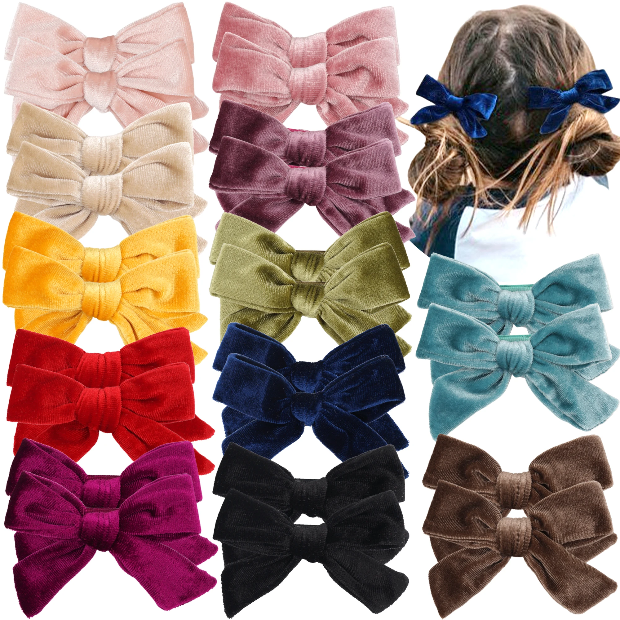 6PCS/3Pairs Velvet Hair Bows Clips Baby Girls 4 Inch Hair Bows Metal Hair Clips Barrettes Hair Accessories for Toddlers Girls