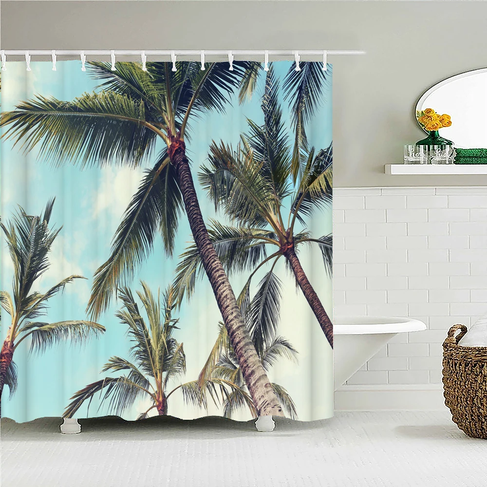 Beach Sea Palm Trees Shower Curtains Waterproof 3d Bathroom Curtains With Hooks Home Decoration Washable Bath Screen shower curtains