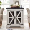 24" Farmhouse End Table - Rustic Wood Sofa Side Table with Charging Station, Mesh Barn Door & Adjustable Storage Shelf 6