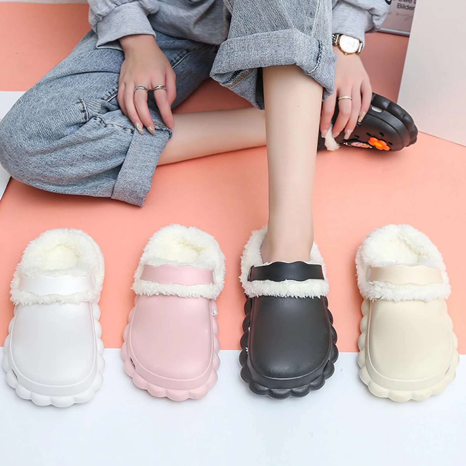 Pelzige Einlagen, Schuhe, Clogs, Ersatz-Einlagen mit abnehmbarer pelziger Sohle für Komfort bei kaltem Wetter – Detail 1
