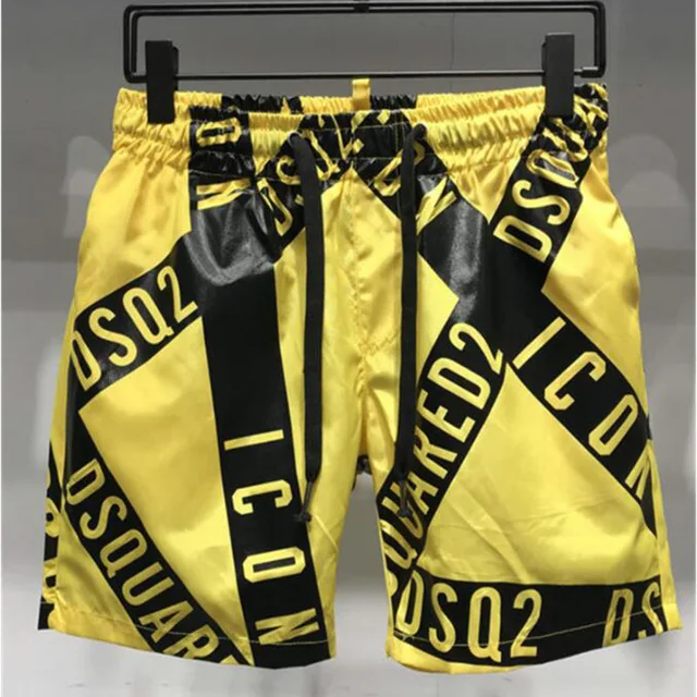 DSQ2 Men's Beach Shorts 2022 Summer New Fashion Casual Quick-Drying Beach Vacation Surfing Outdoor Sports Shorts Yellow