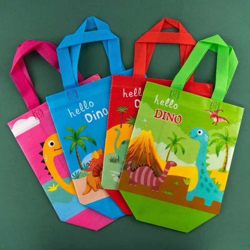 thumbnail image 1 of LBSISI Life, para cumpleaños de niños, suministros para fiestas, embalaje de bocadillos de chocolate, patrón de dinosaurio de dibujos animados, bolsas de regalo reutilizables, 1 of 5