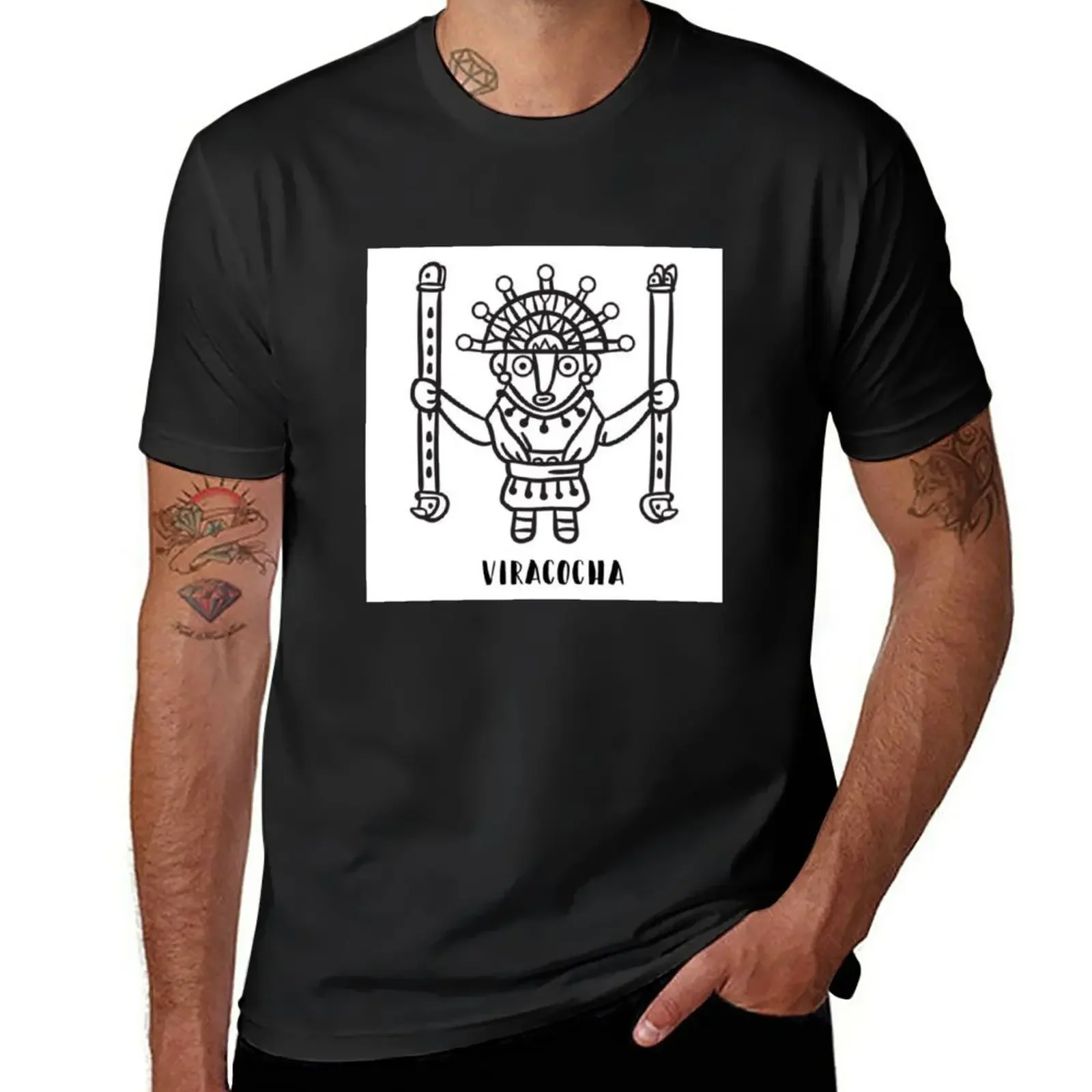Футболка мужская оверсайз, простая тенниска с надписью «Viracocha inca god wiracocha ANDE», антропологическая майка с круглым вырезом