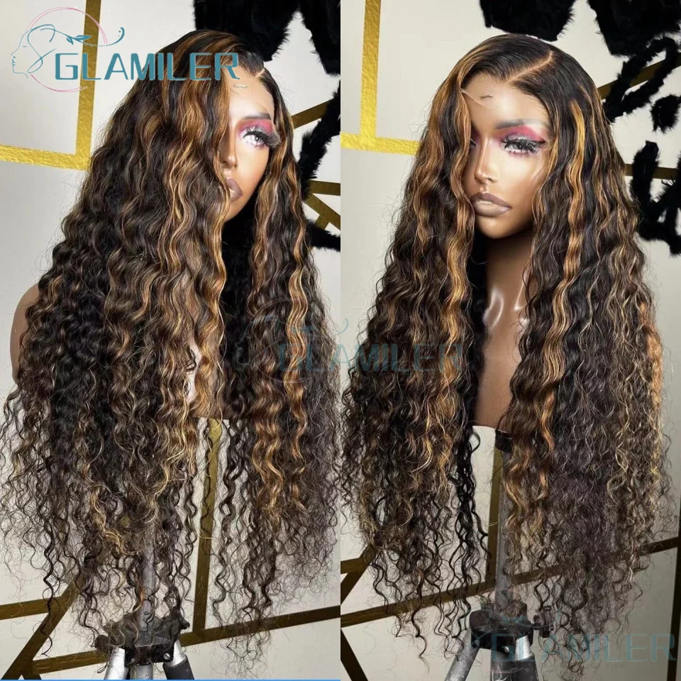 Preplucked Highlight Black Blonde Glueless Deep Wave 5x5 Silk Bas Human Hair Wig Baby Hair Curly 13x4 Silk Top Lace Front Wigs