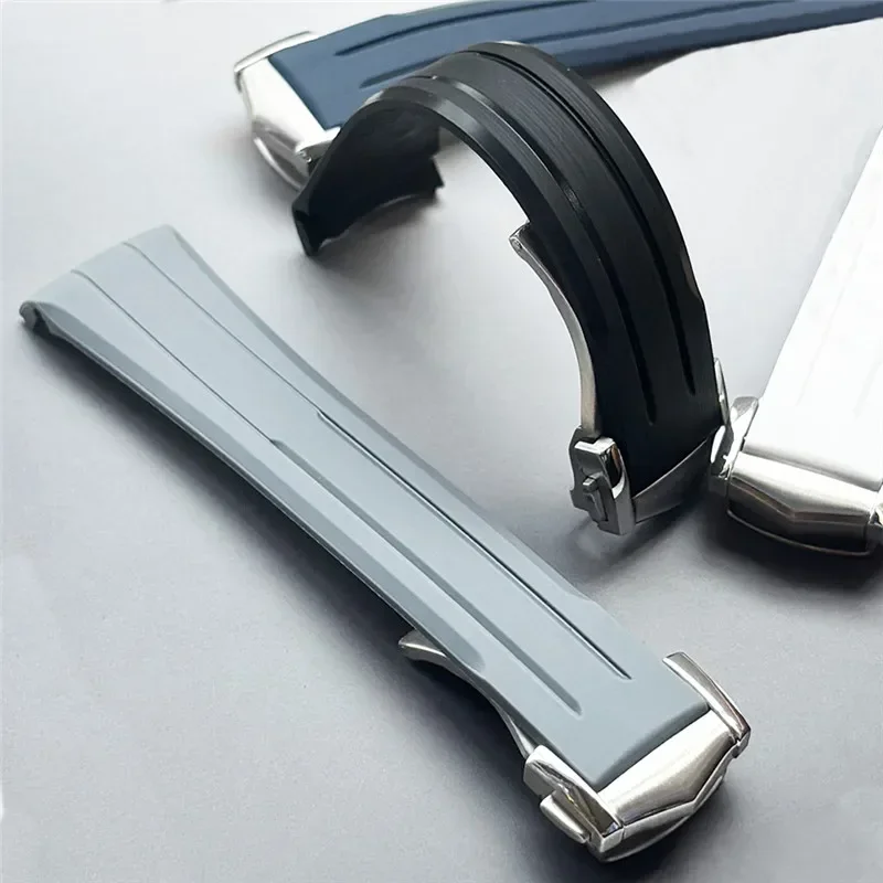 Curved Rubber Waterproof Sport Watch Strap with Folding Buckle - 20mm Bracelet