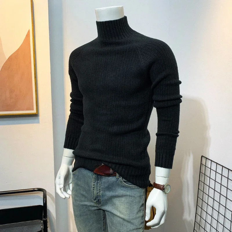 Suéteres de punto para hombre, jersey de cuello alto, jersey de cuello alto de color liso, jersey de otoño e invierno informal, holgado, de diseñador