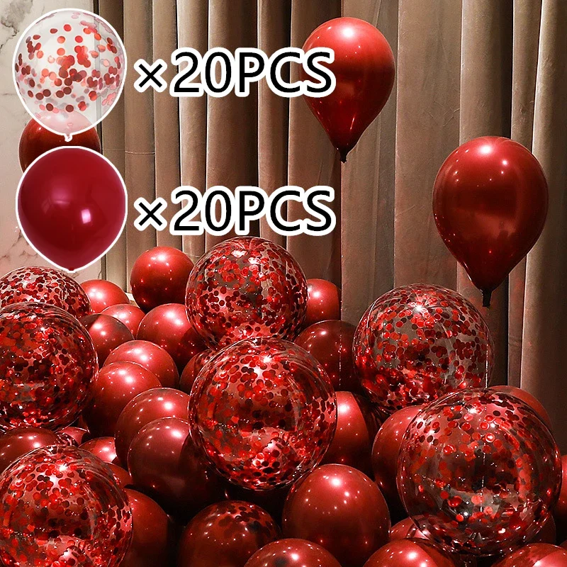 

40/20Pcs 10inch Pomegranate Red Confetti Latex Balloons Wedding Globos Birthday baby shower House New year party Decorations