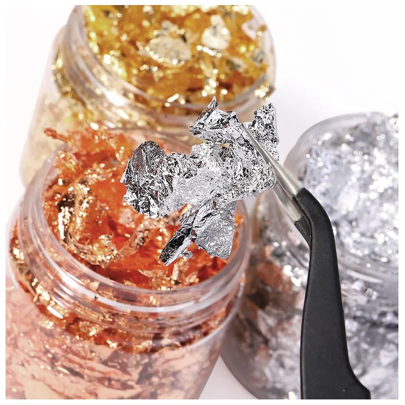 Gold Leaf Flakes Foil Paper Nail Art Sequin Epoxy Resin Filling Silver Foil Paper Copper Sequins DIY Nail Jewelry Deco