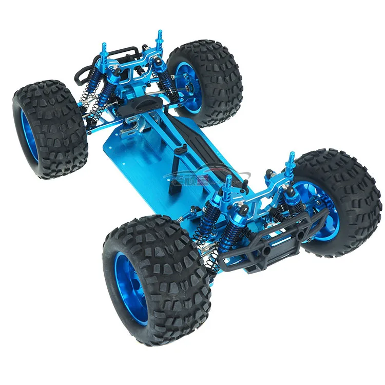 Vue éclatée du châssis RC Monster Truck HSP 1/10 94111 en métal, kit vide prêt à assembler.