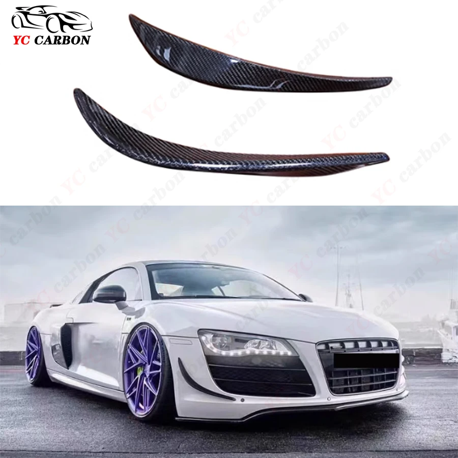Per Audi R8 2008-2015 Vera Fibra Di Carbonio Coltello Da Vento In Fibra Di Carbonio Paraurti Anteriore Splitter Laterale Car Wind Blade Trim Body Kit