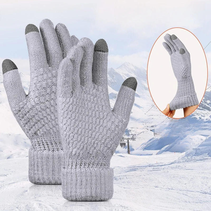 

Winter Touch Screen Gloves Warm Stretch Knit Mittens Imitation Wool Full Finger Guantes Female Crochet Luvas Glove for Women Men